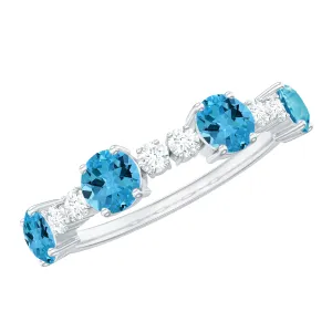 Half Eternity Ring with Swiss Blue Topaz and Diamond