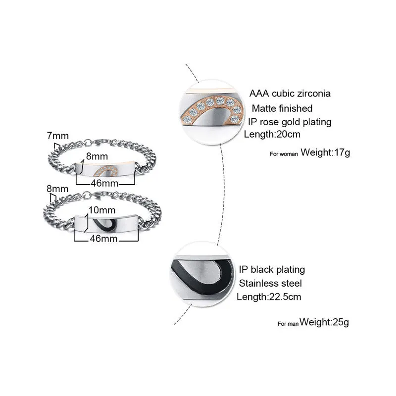 Half Hearts Matching Couple Bracelets Set