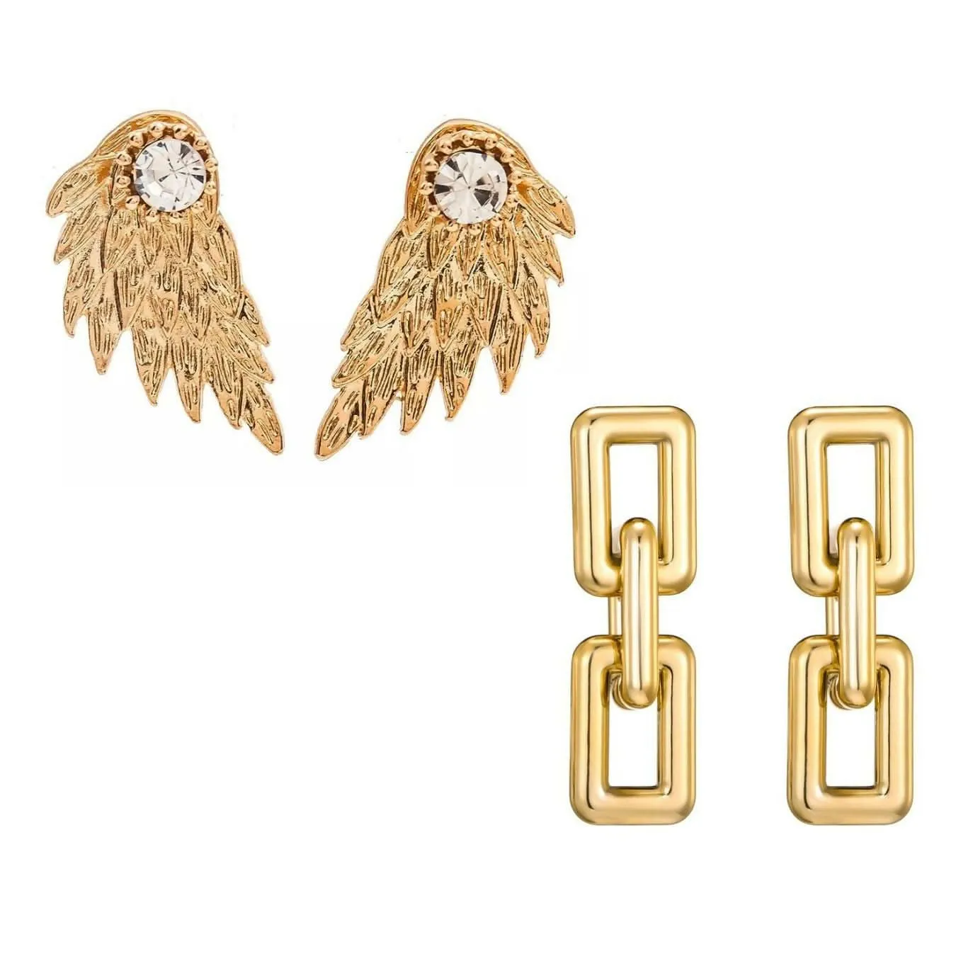 Heavenly Extravaganza: Angel Wing and Chain Link Earrings Combo Set of 2