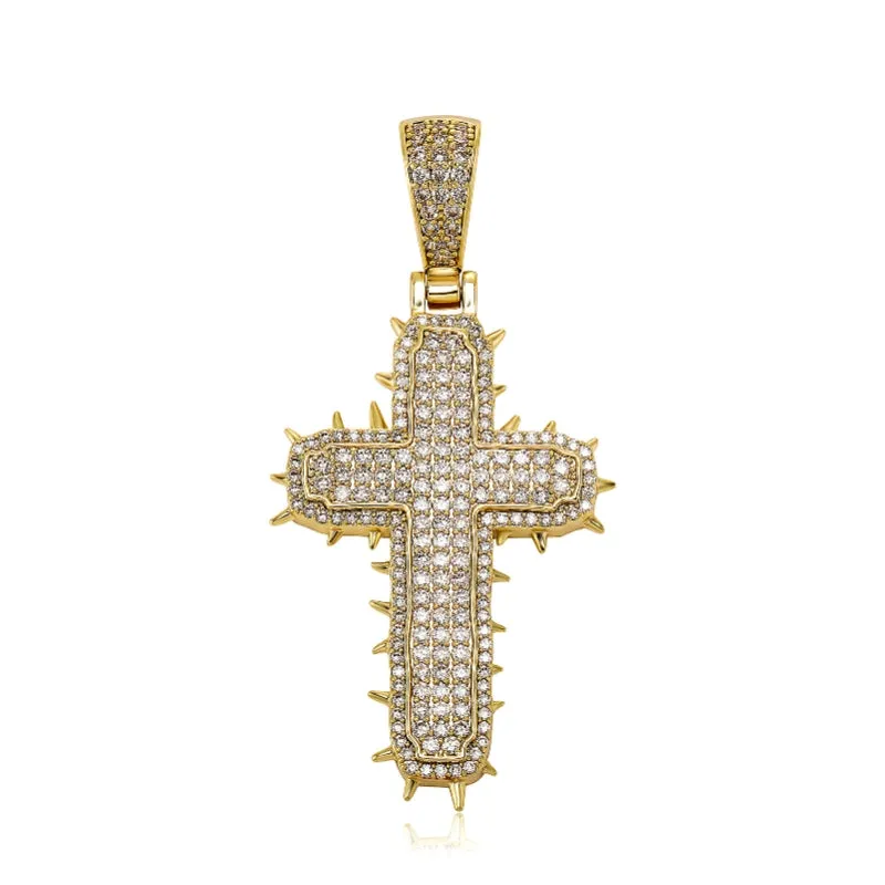 Hip-hop Zircon Sting Cactus Cross Pendant