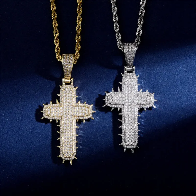 Hip-hop Zircon Sting Cactus Cross Pendant