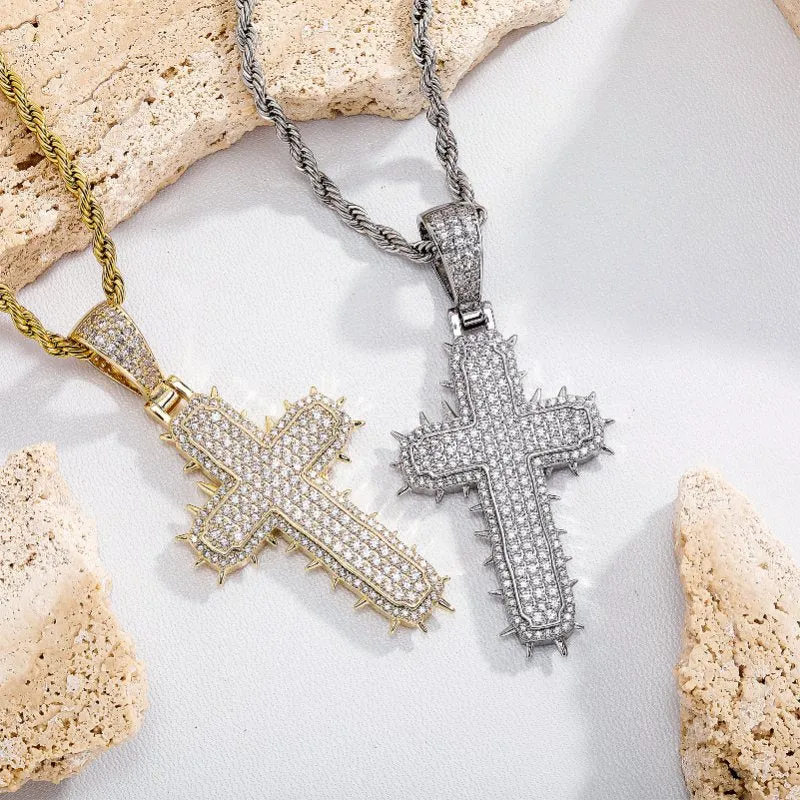 Hip-hop Zircon Sting Cactus Cross Pendant