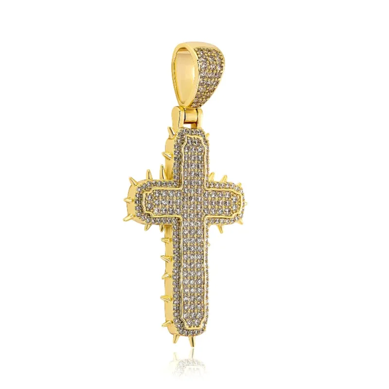 Hip-hop Zircon Sting Cactus Cross Pendant