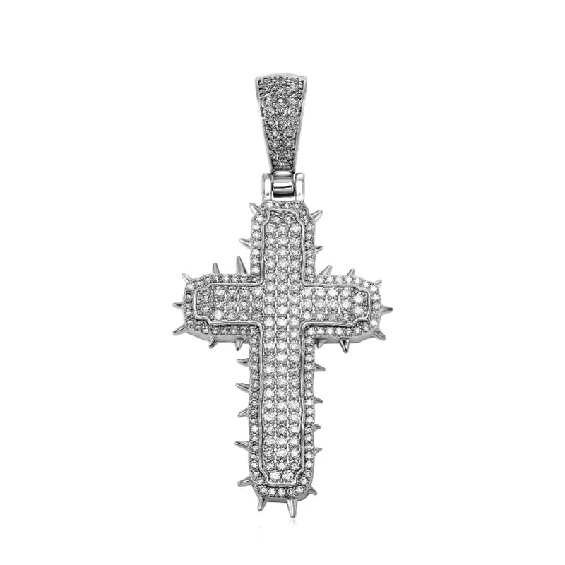 Hip-hop Zircon Sting Cactus Cross Pendant