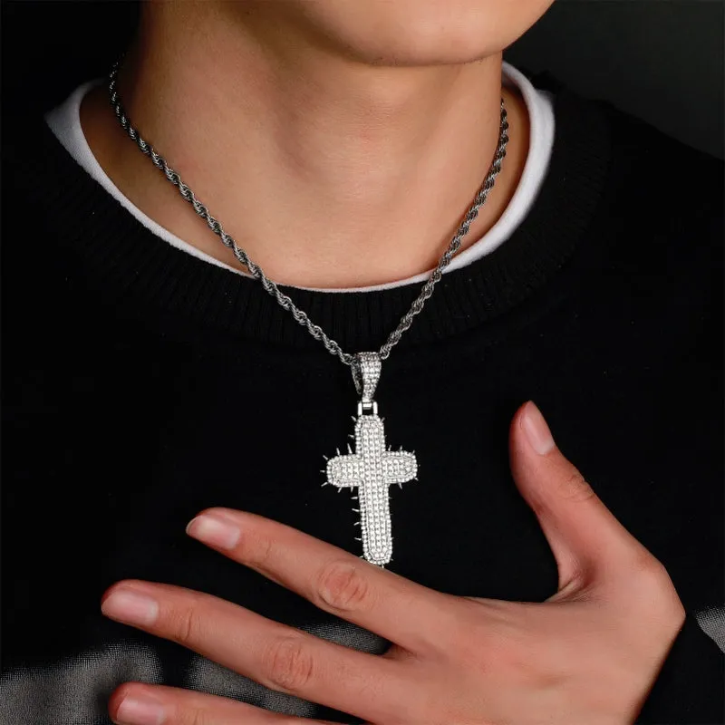 Hip-hop Zircon Sting Cactus Cross Pendant