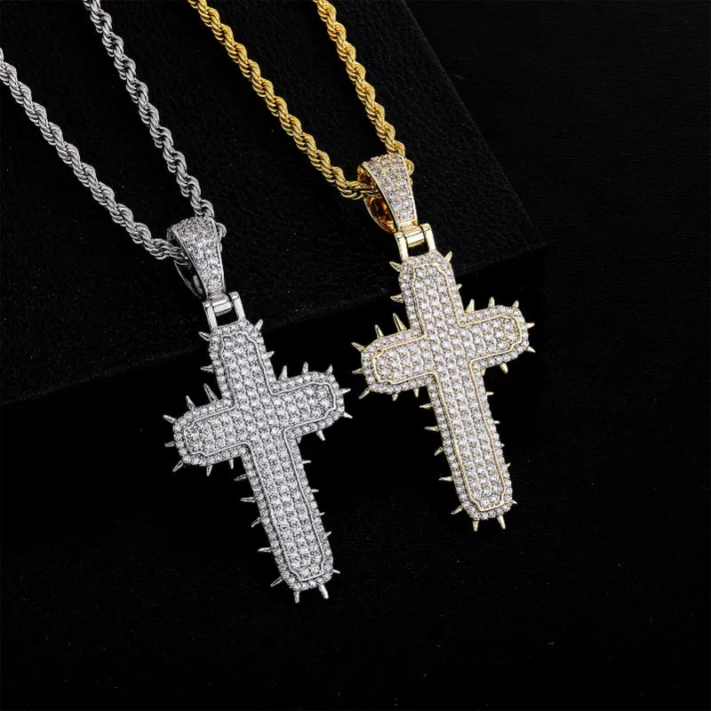 Hip-hop Zircon Sting Cactus Cross Pendant