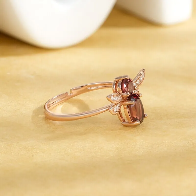 Honey Bee Design Ruby Rose Gold 925 Sterling Silver Resizable Ring