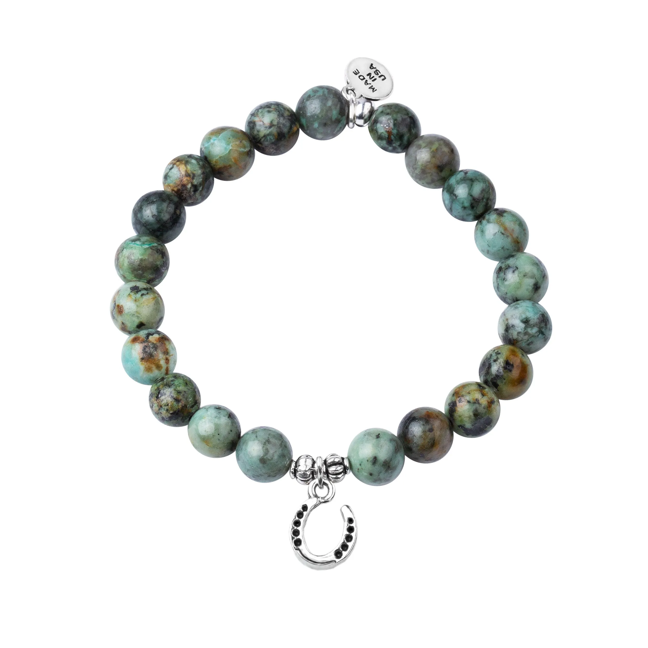 Horseshoe | Stone Beaded Charm Bracelet | African Turquoise