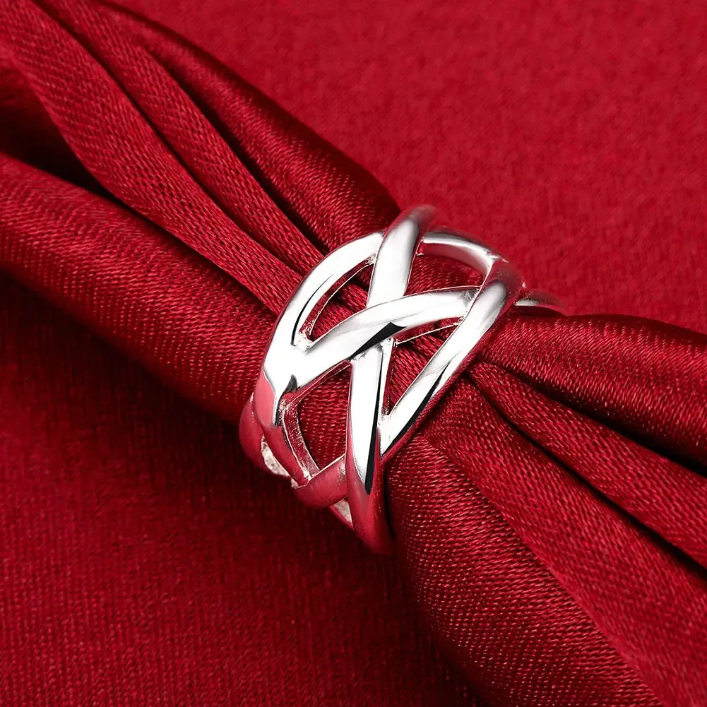 Hot fine 925 Sterling Silver Cross fishing net Rings for Women Men Size 6 7 8 9 10 Fashion party Wedding Jewelry Holiday gifts