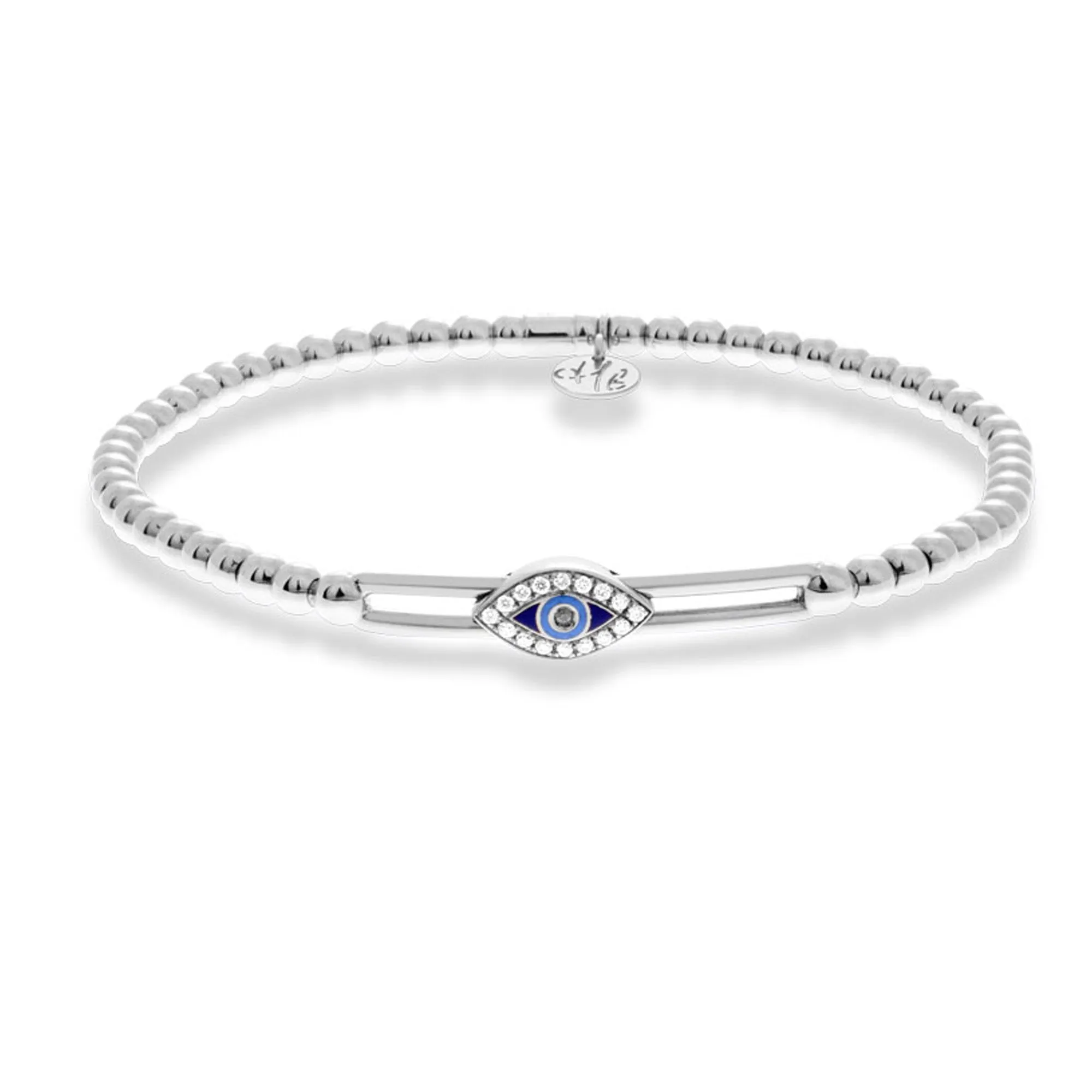 Hulchi Belluni Evil Eye Stretch Beaded Bracelet 18k White Gold