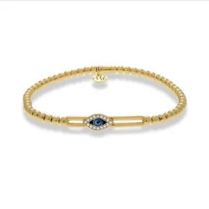 Hulchi Belluni Evil Eye Stretch Beaded Bracelet 18k Yellow Gold