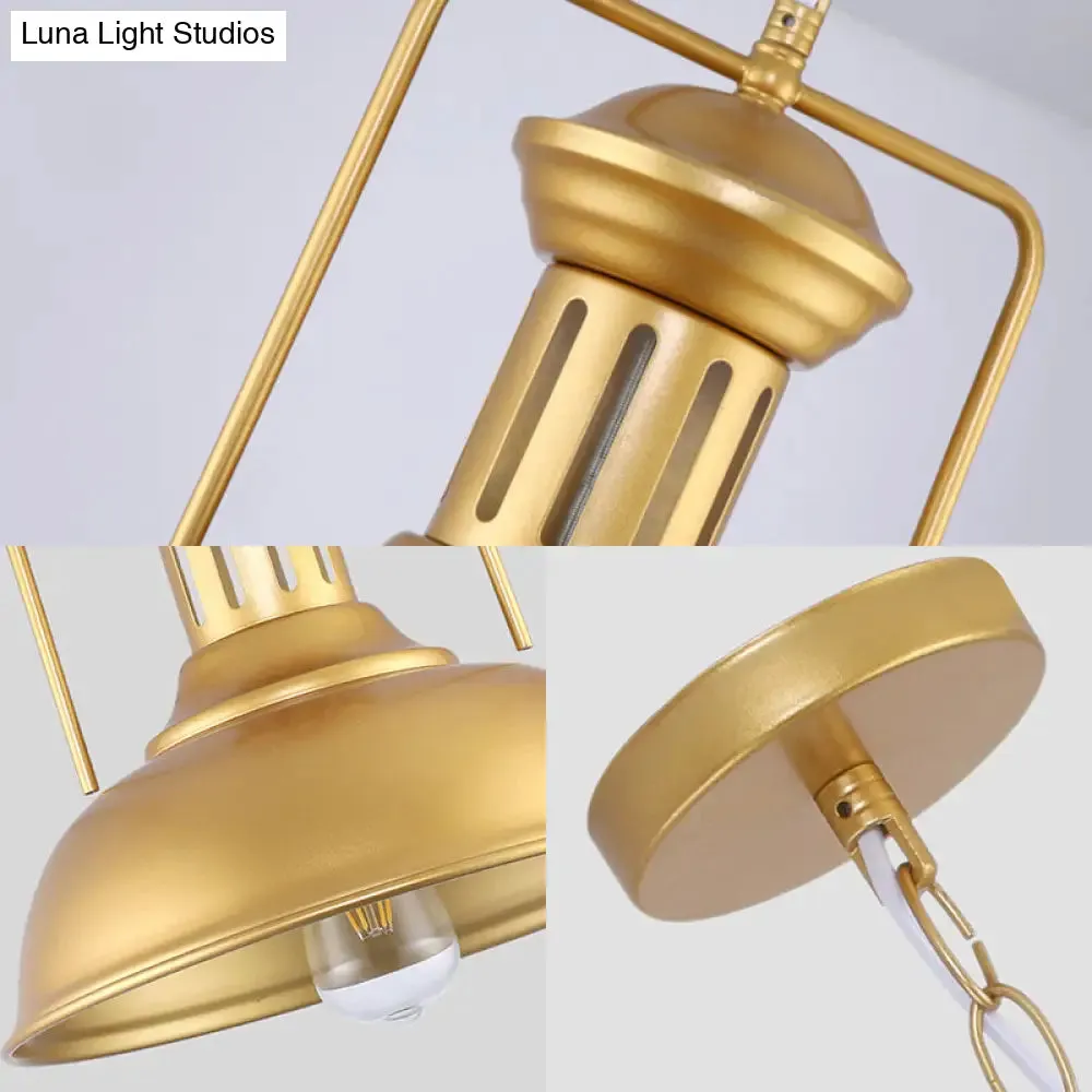 Industrial Barn Shade Pendant Light - 13"/16" Wide, Gold Finish, Metal Hanging Lamp