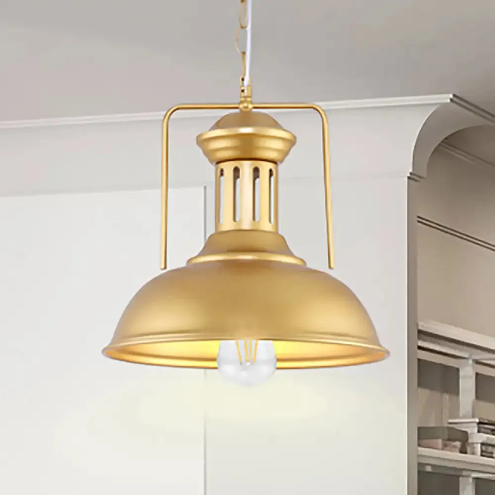 Industrial Barn Shade Pendant Light - 13"/16" Wide, Gold Finish, Metal Hanging Lamp