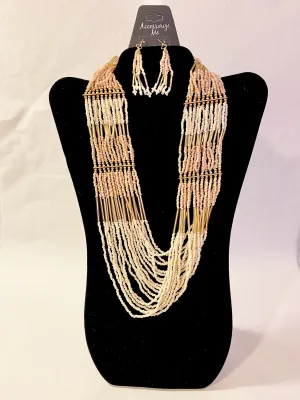 Ivory Beaded Necklace With Earrings