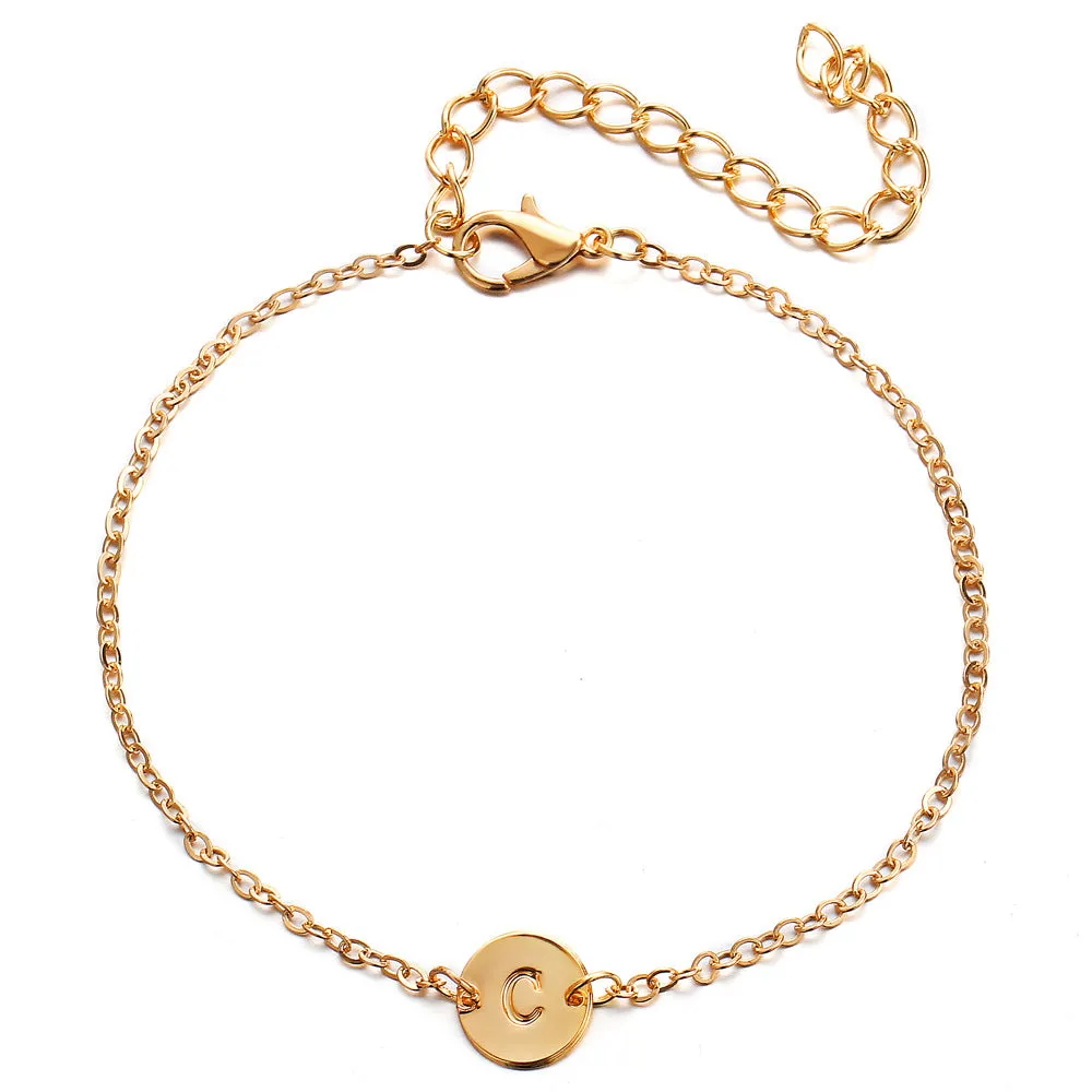 Jewelry Adjustable Gold-Tone Alloy Initial Unisex Bracelets