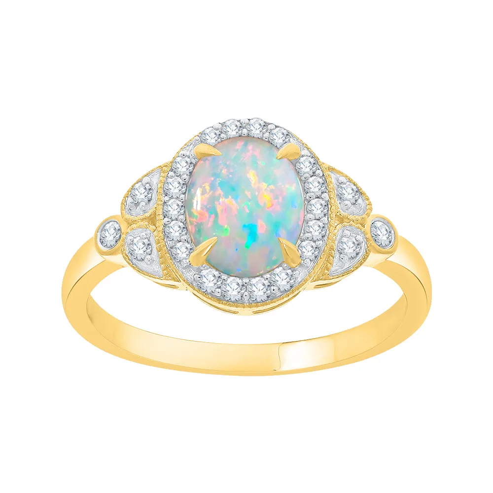 KATARINA Diamond and Oval Cut Opal Fashion Ring (1 cttw)