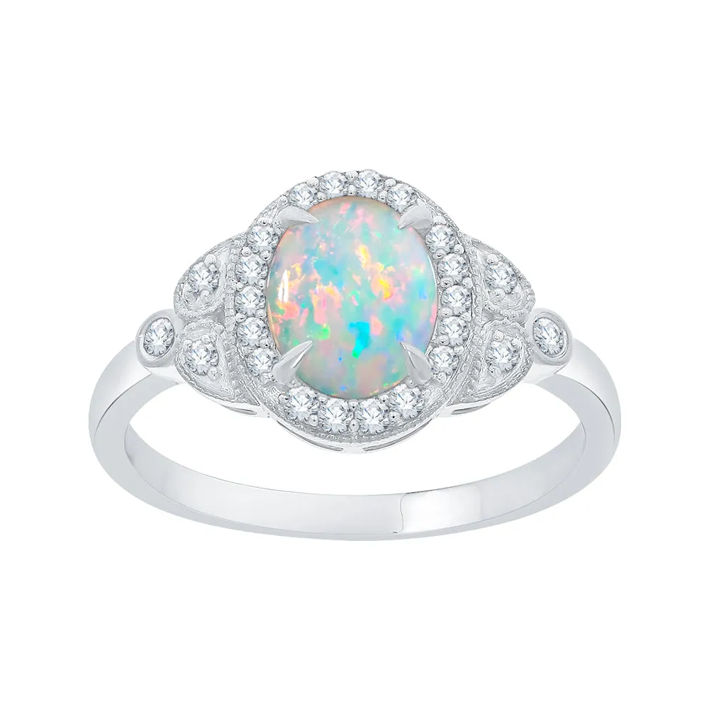 KATARINA Diamond and Oval Cut Opal Fashion Ring (1 cttw)