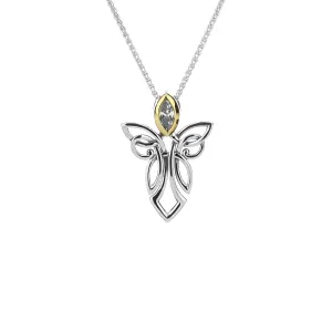 Keith Jack Sterling Silver   10k Guardian Angel CZ Pendant