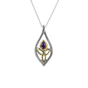 Keith Jack Sterling Silver Oxidized   10k Yellow Trinity Knot Amethyst Petal Pendant