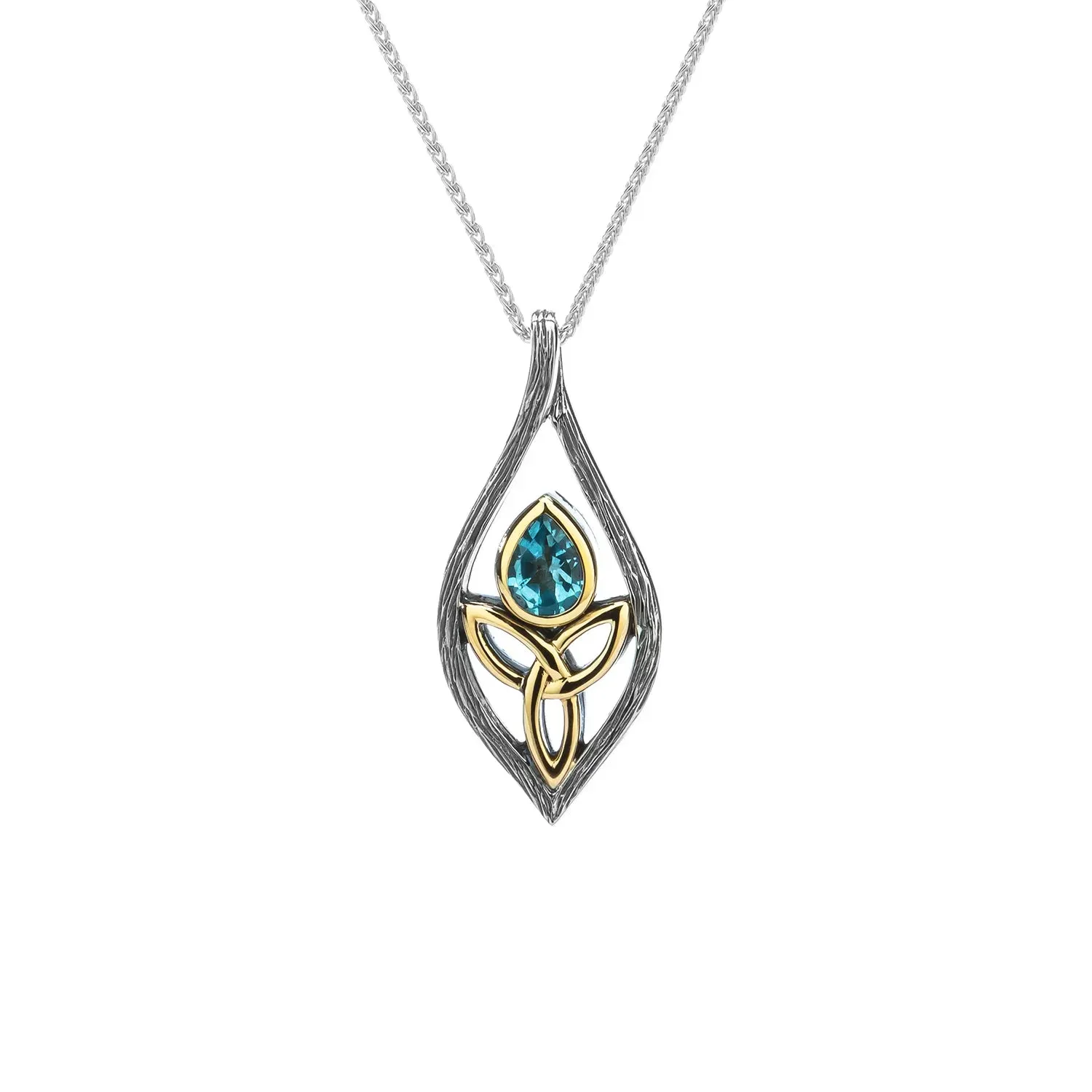 Keith Jack Sterling Silver Oxidized   10k Yellow Trinity Knot Sky BlueTopaz Petal Pendant