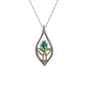 Keith Jack Sterling Silver Oxidized   10k Yellow Trinity Knot Sky BlueTopaz Petal Pendant