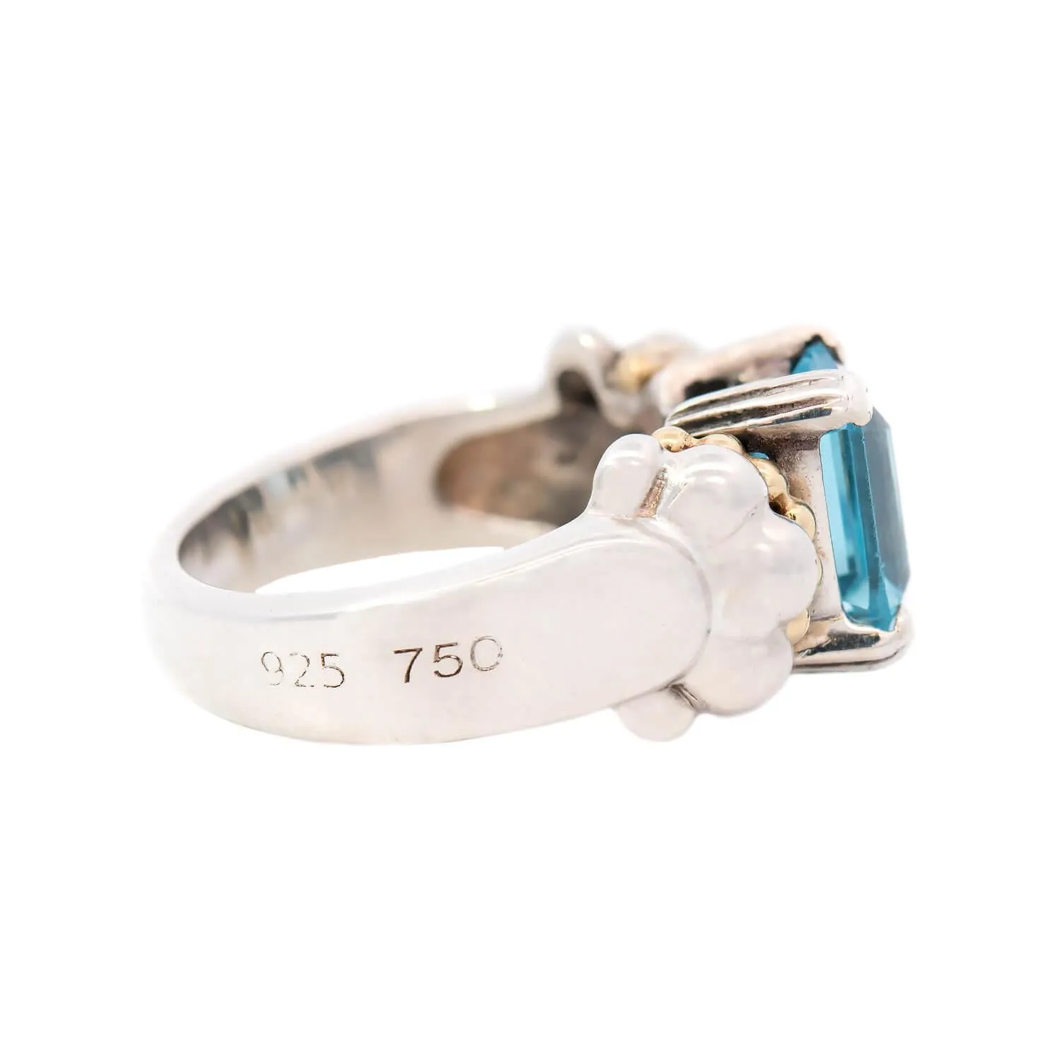 Lagos Estate 18k Sterling Silver Blue Topaz Ring