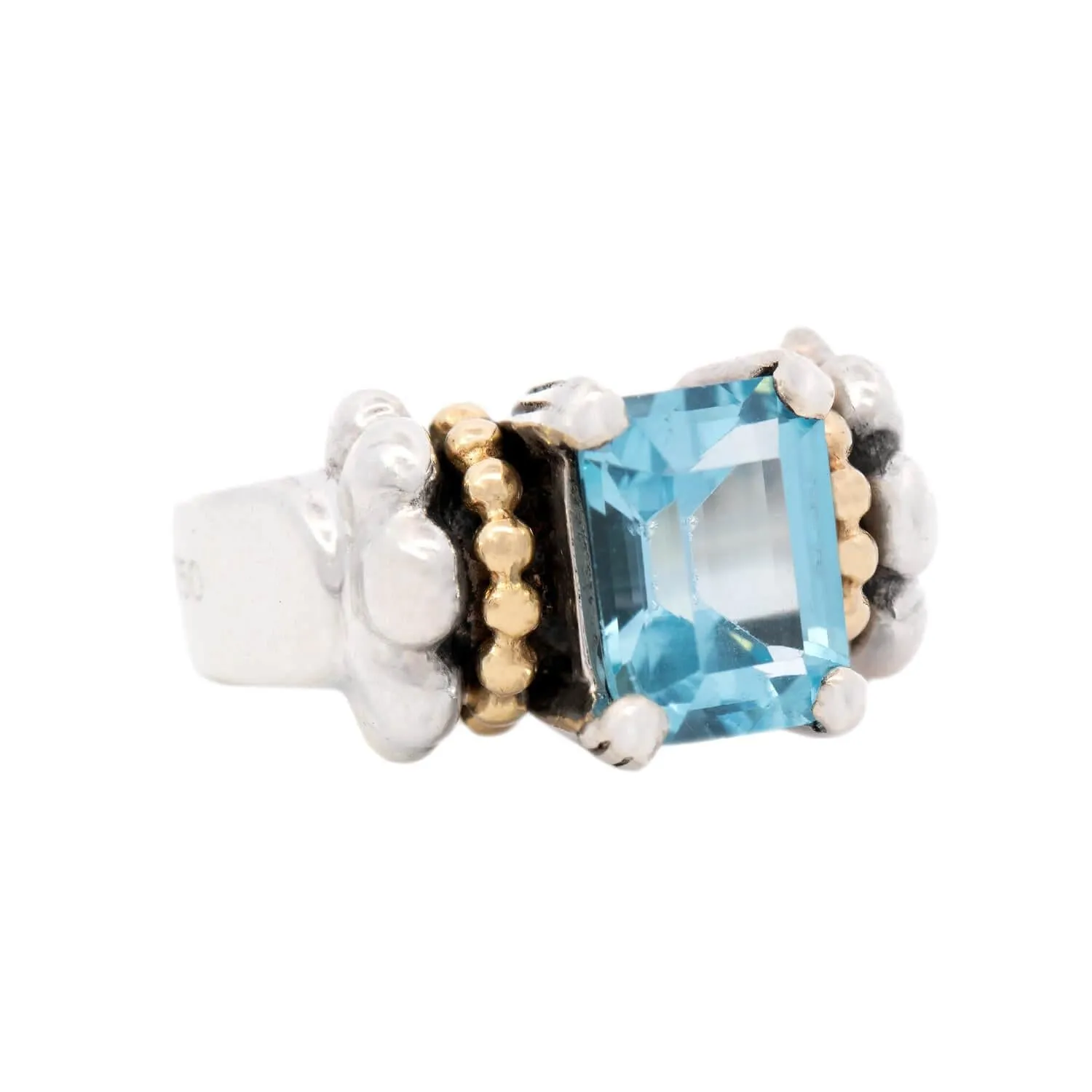 Lagos Estate 18k Sterling Silver Blue Topaz Ring