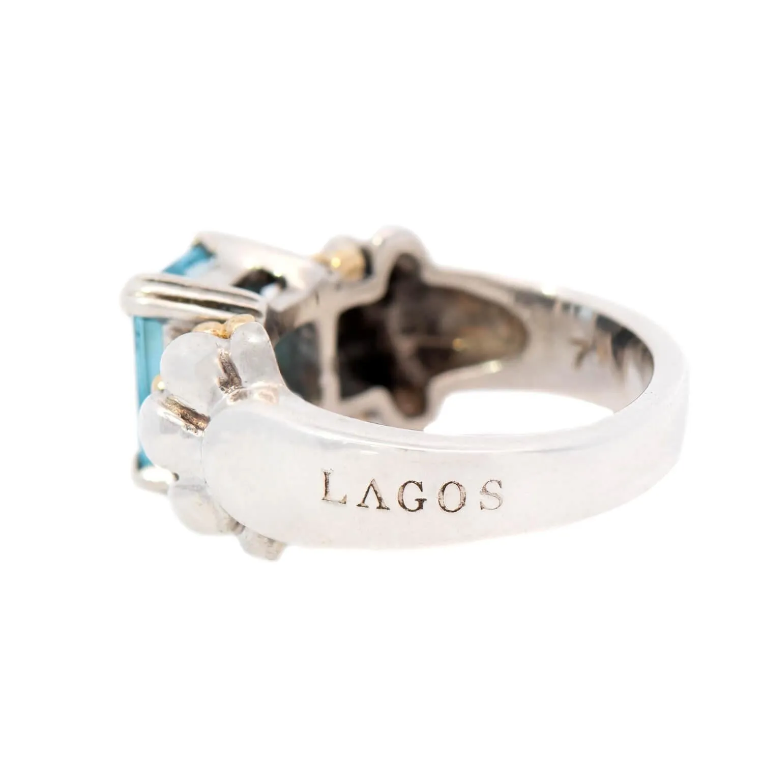 Lagos Estate 18k Sterling Silver Blue Topaz Ring