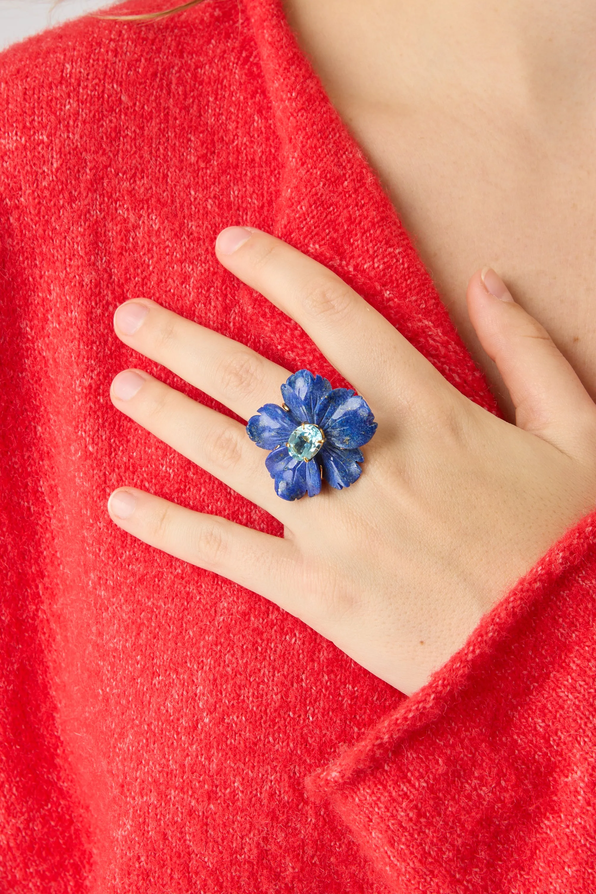 Lapis Flower Ring with Blue Topaz