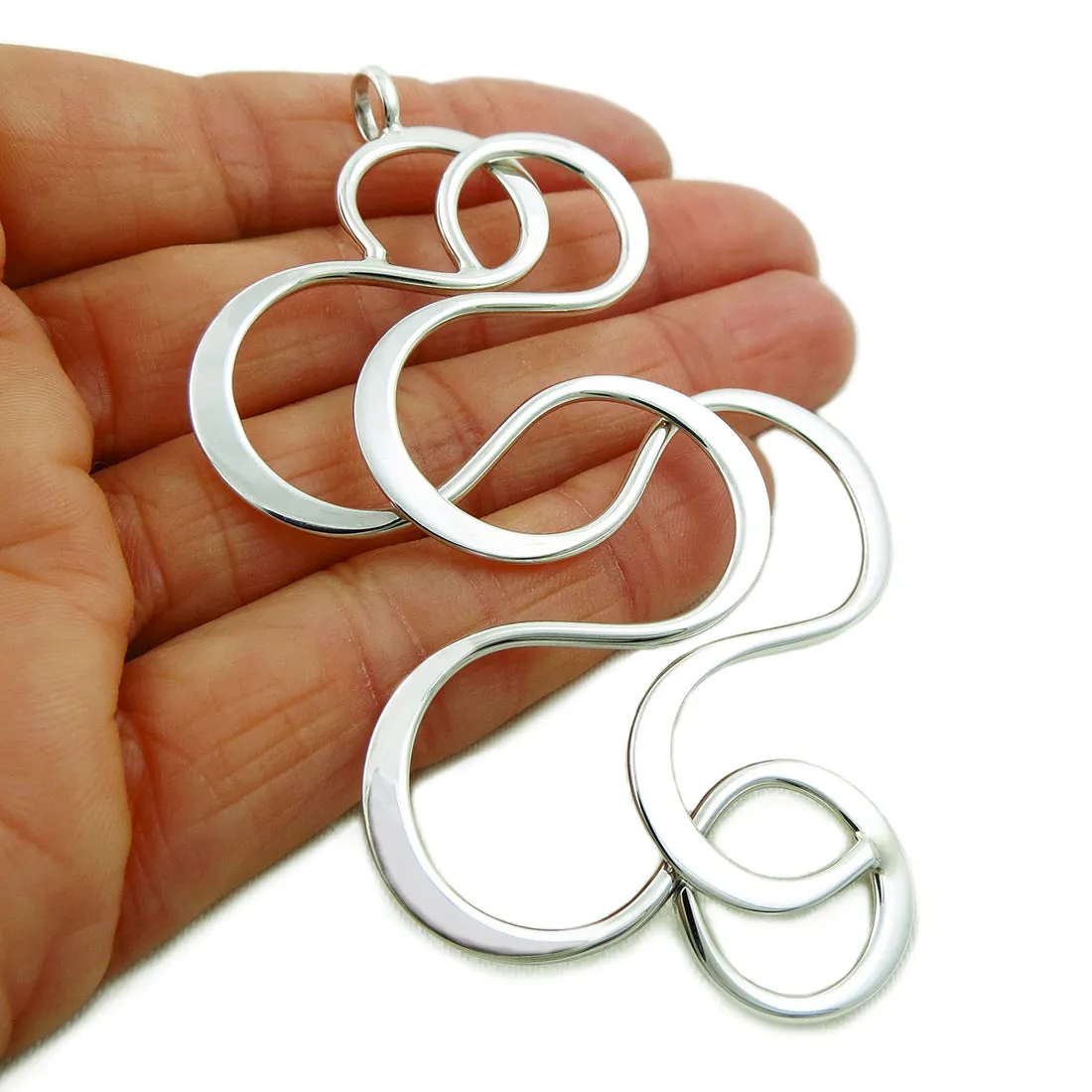 Large Sterling Silver Infinity Swirl Pendant Necklace