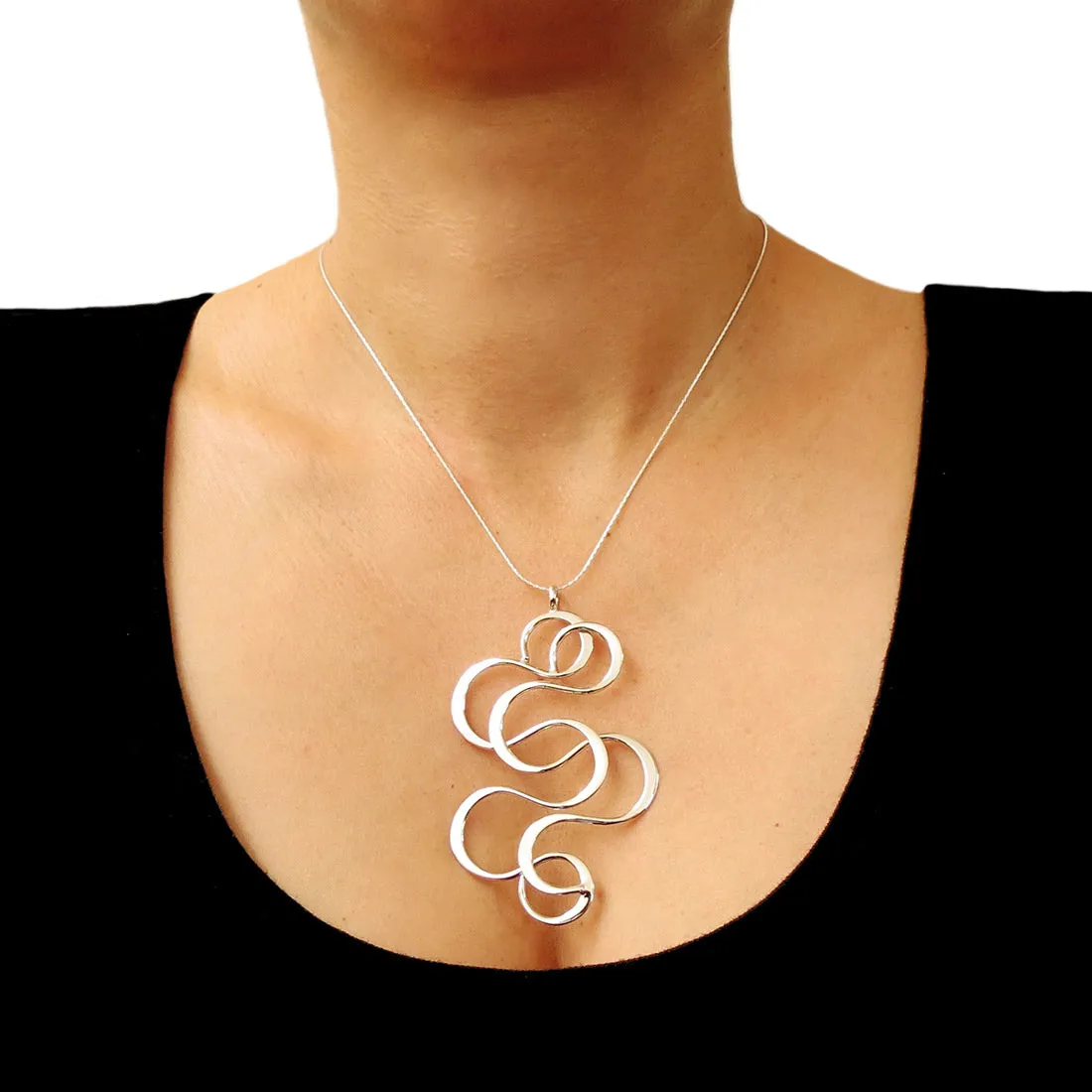 Large Sterling Silver Infinity Swirl Pendant Necklace