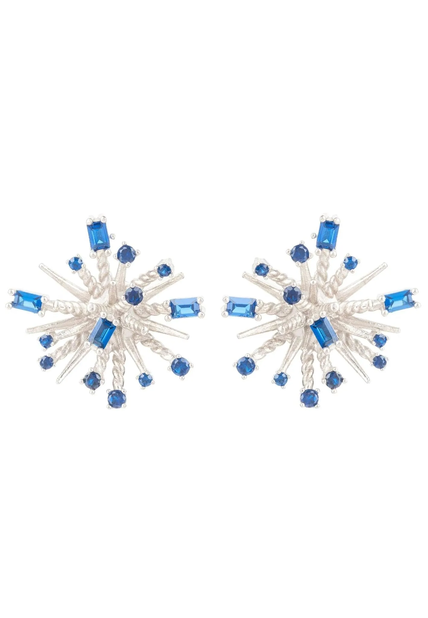 Latelita London Cosmic Bang Baguette Cz Stud Earrings Sapphire Blue Cz Silver