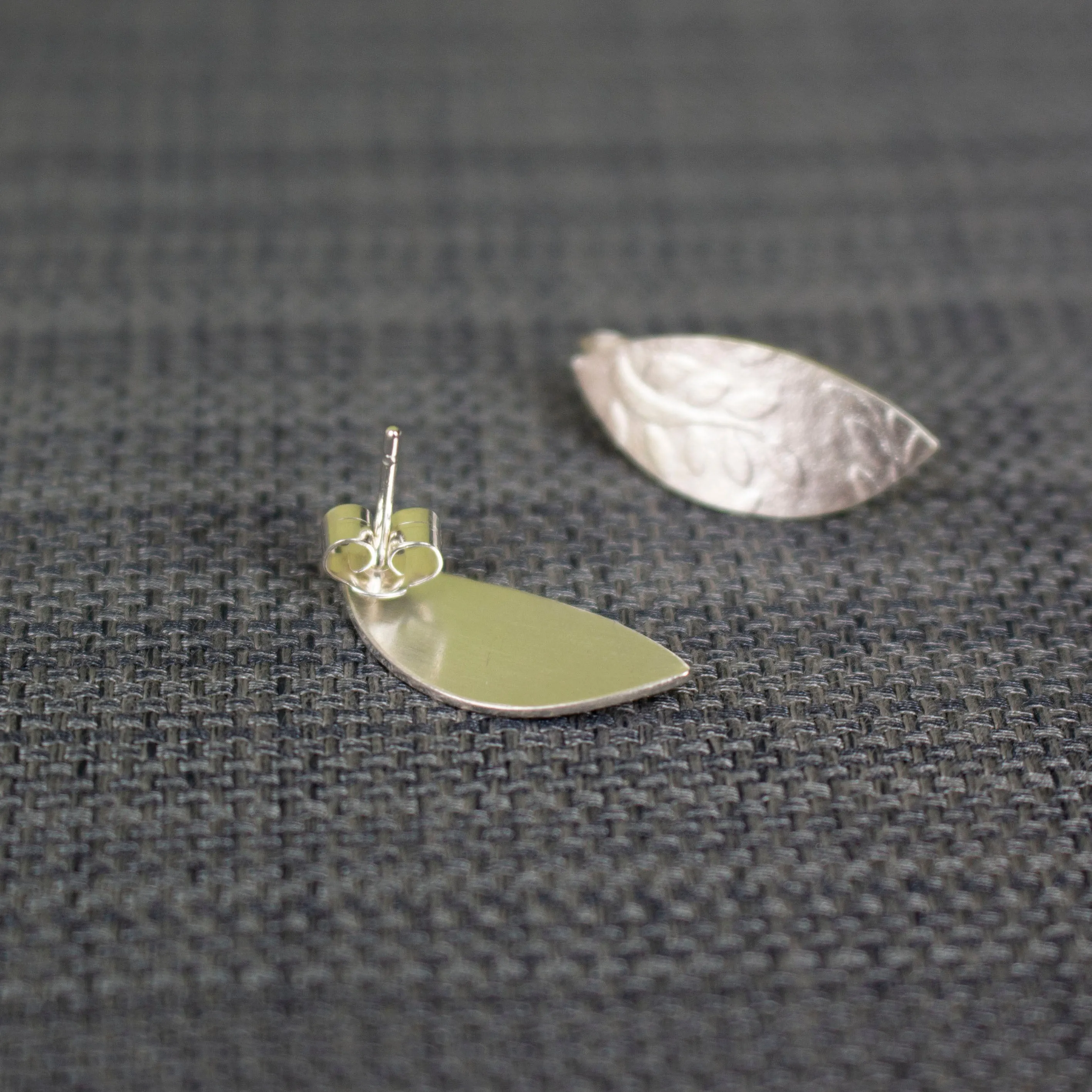 Leaf Petal Silver Stud Earrings