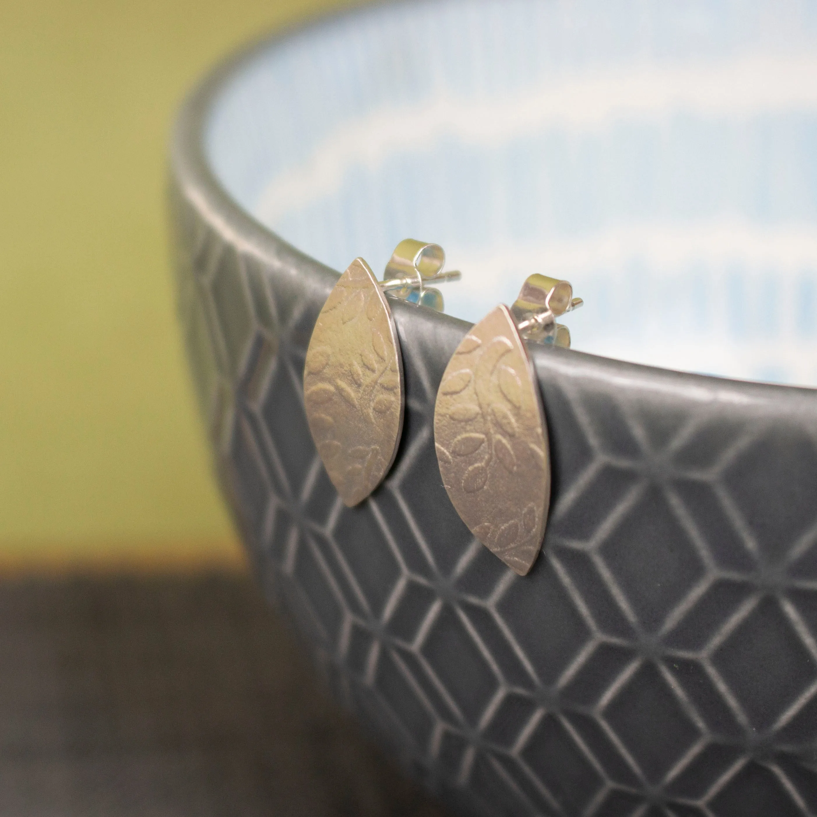 Leaf Petal Silver Stud Earrings