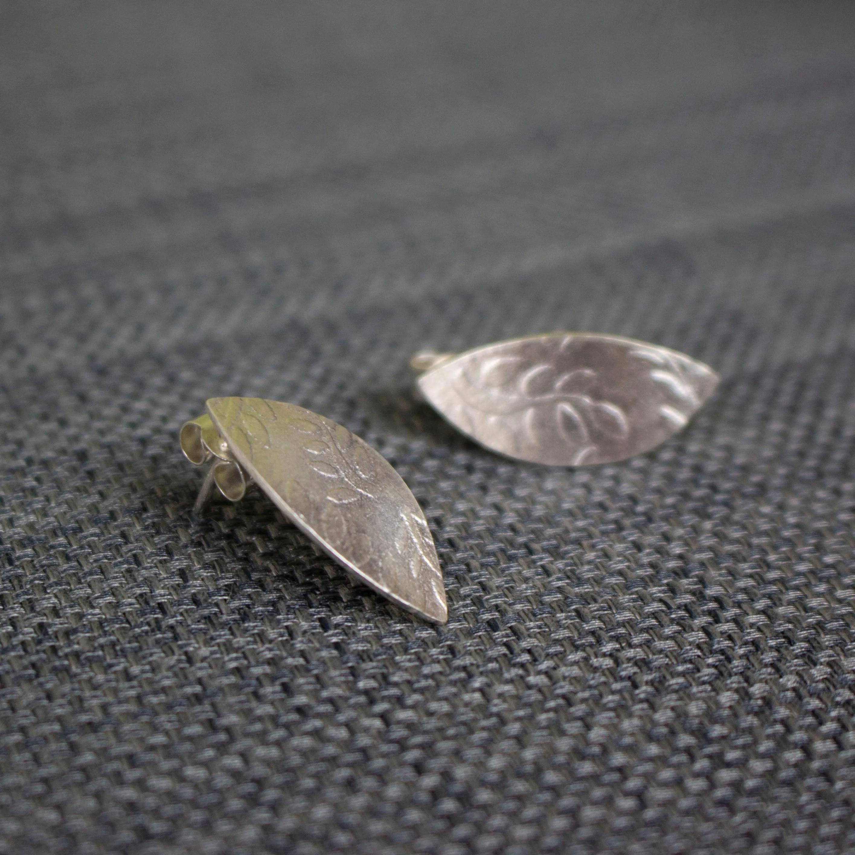 Leaf Petal Silver Stud Earrings