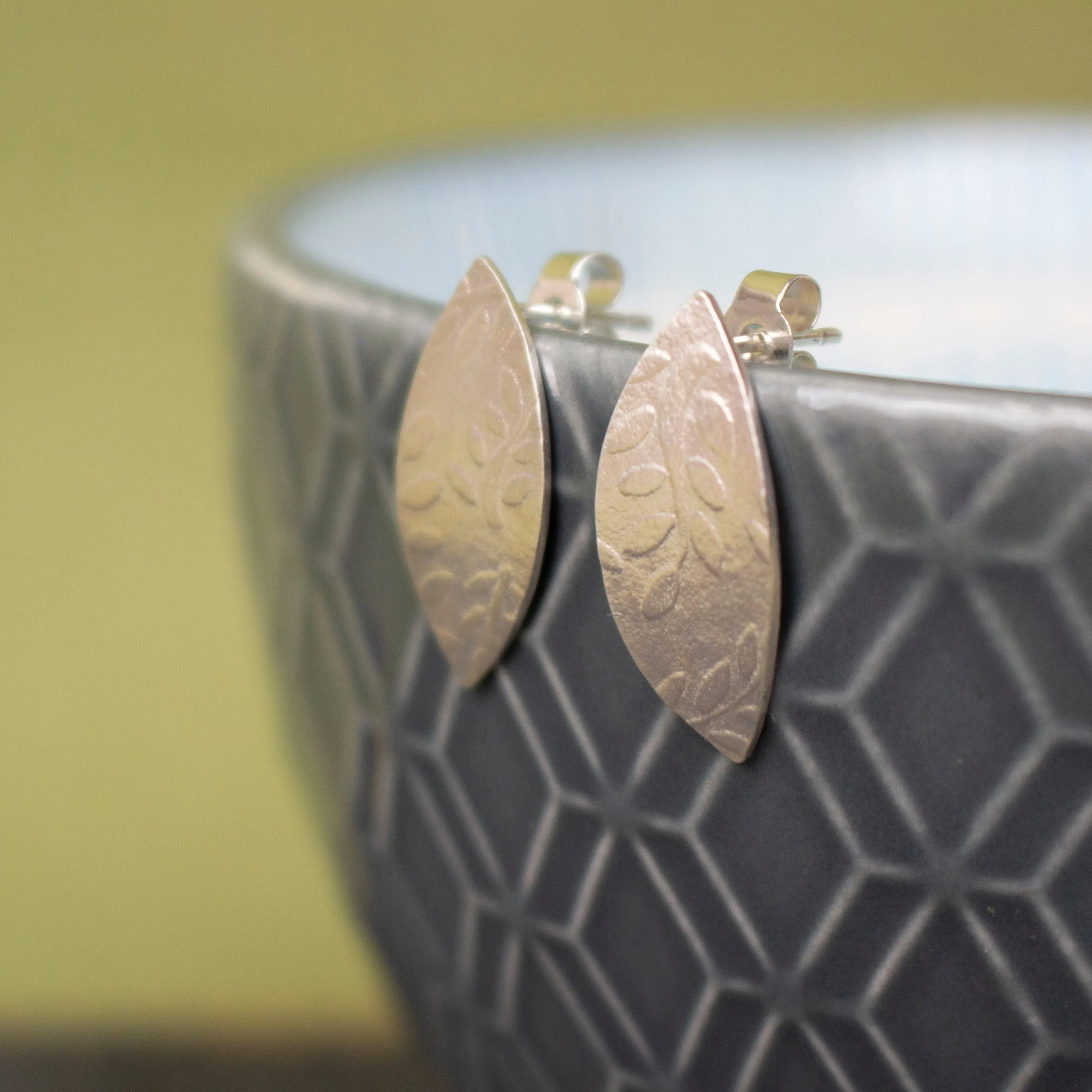 Leaf Petal Silver Stud Earrings