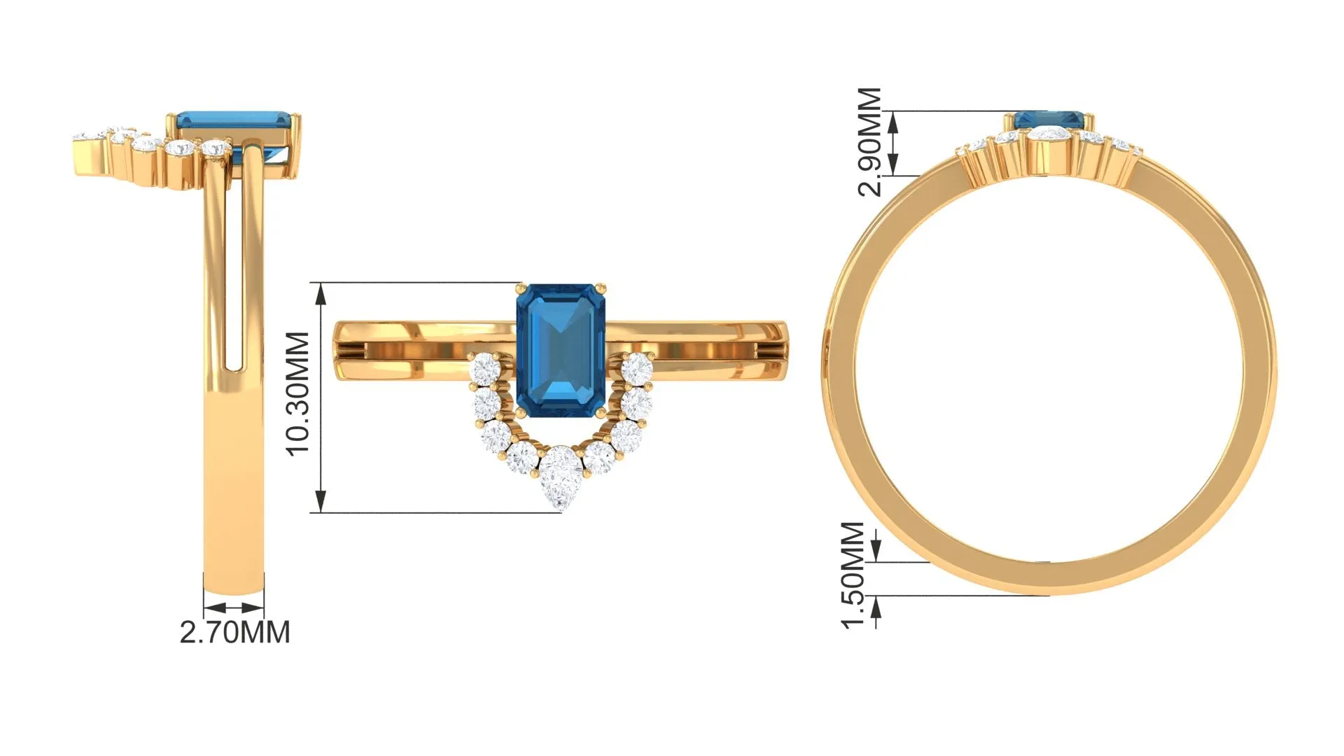 London Blue Topaz Double Band Ring with Diamond