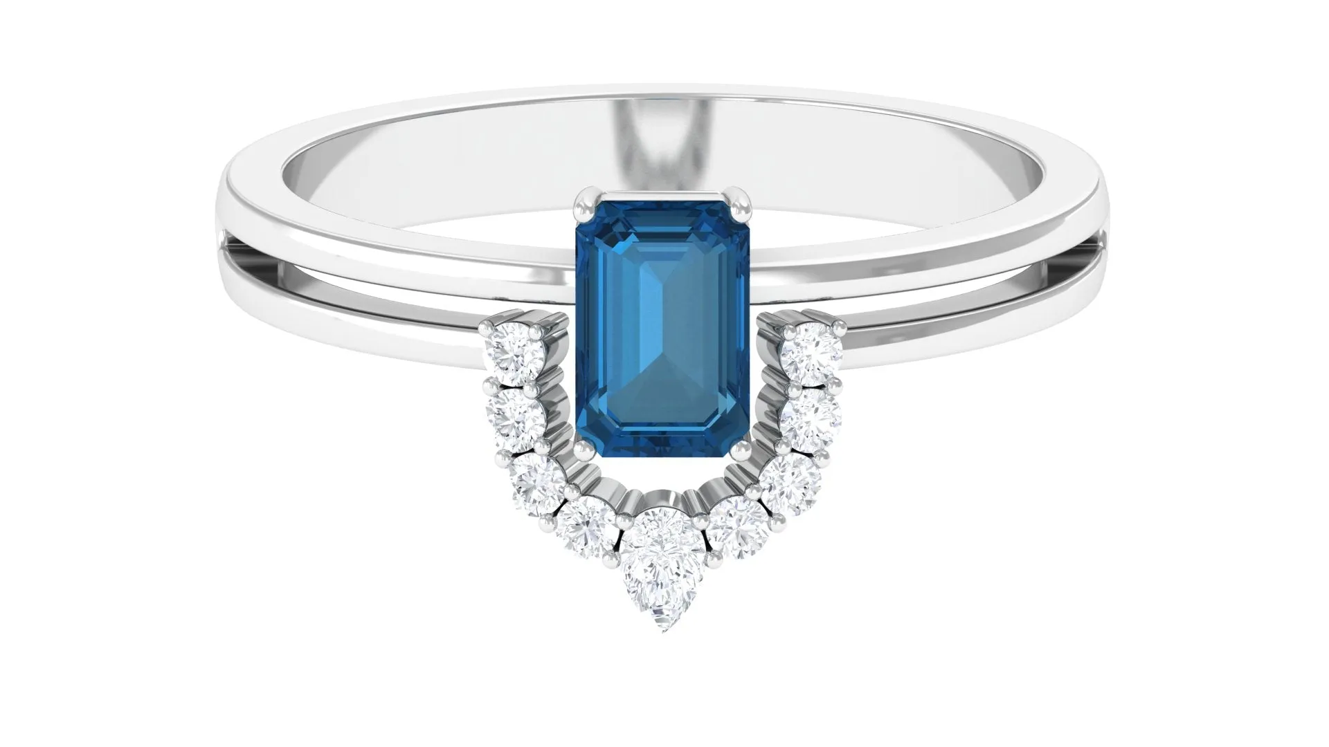 London Blue Topaz Double Band Ring with Diamond