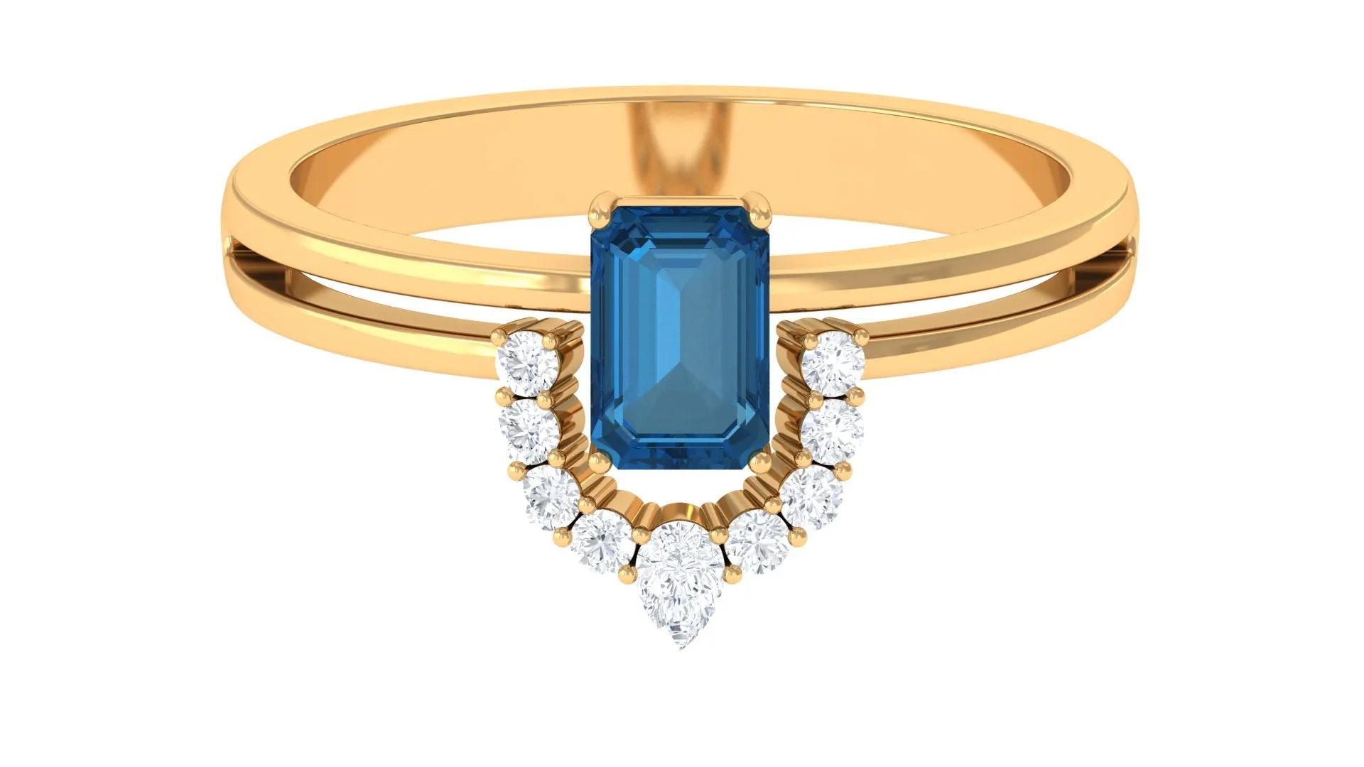 London Blue Topaz Double Band Ring with Diamond