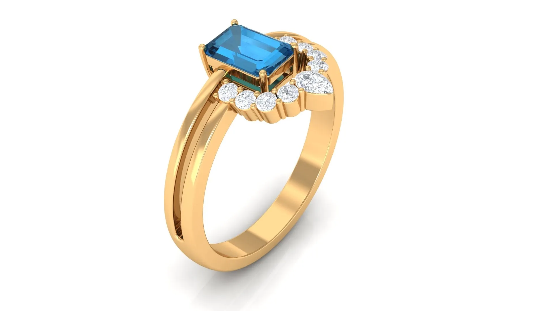 London Blue Topaz Double Band Ring with Diamond