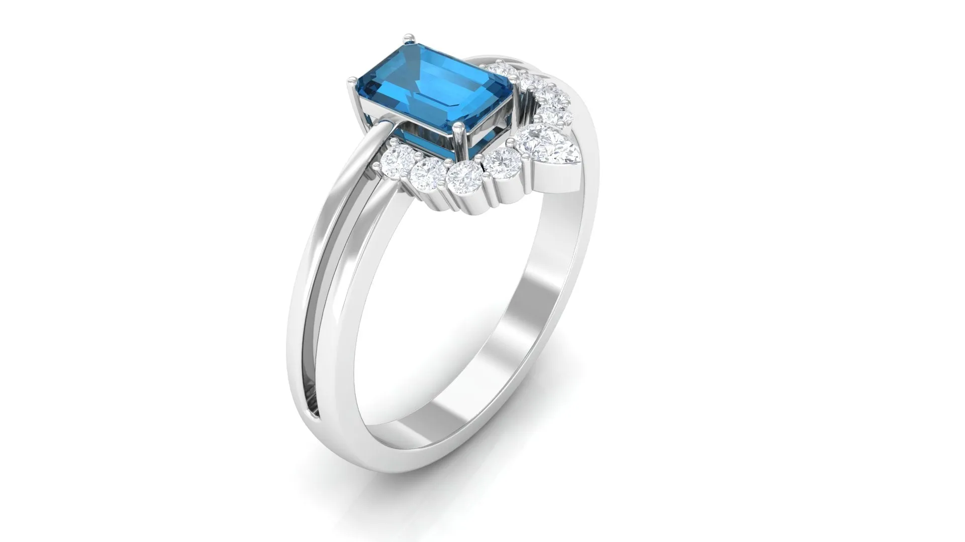 London Blue Topaz Double Band Ring with Diamond