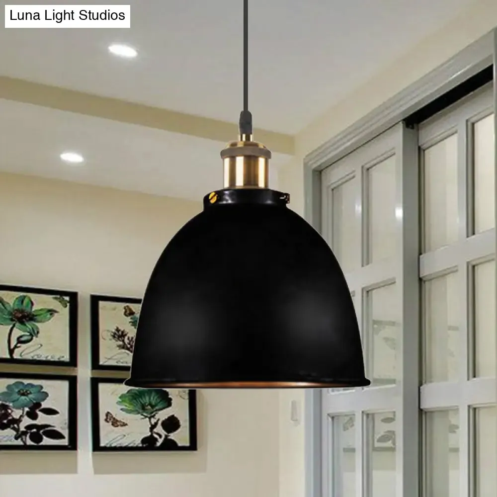 Lonie - Antique Antique Style Dome Pendant Lamp 1 Light Wrought Iron Hanging Light Fixture with Cord in Black/Rust