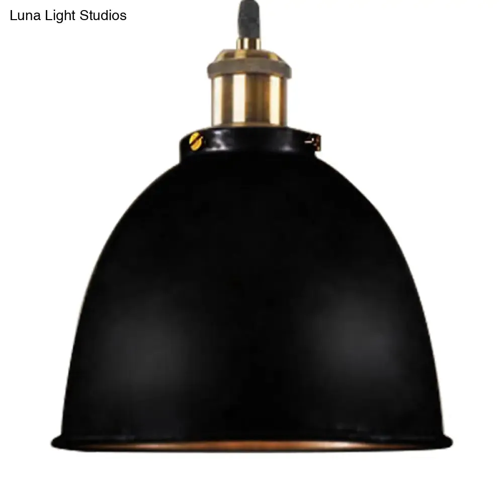 Lonie - Antique Antique Style Dome Pendant Lamp 1 Light Wrought Iron Hanging Light Fixture with Cord in Black/Rust