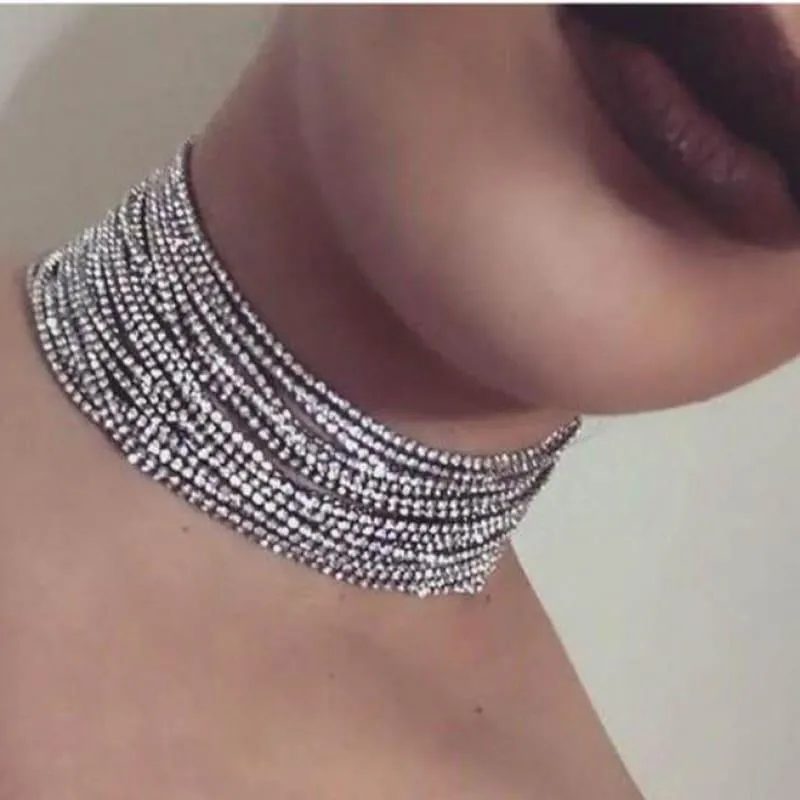 Luxury Rhinestone Choker Crystal Multilayer Wedding Choker