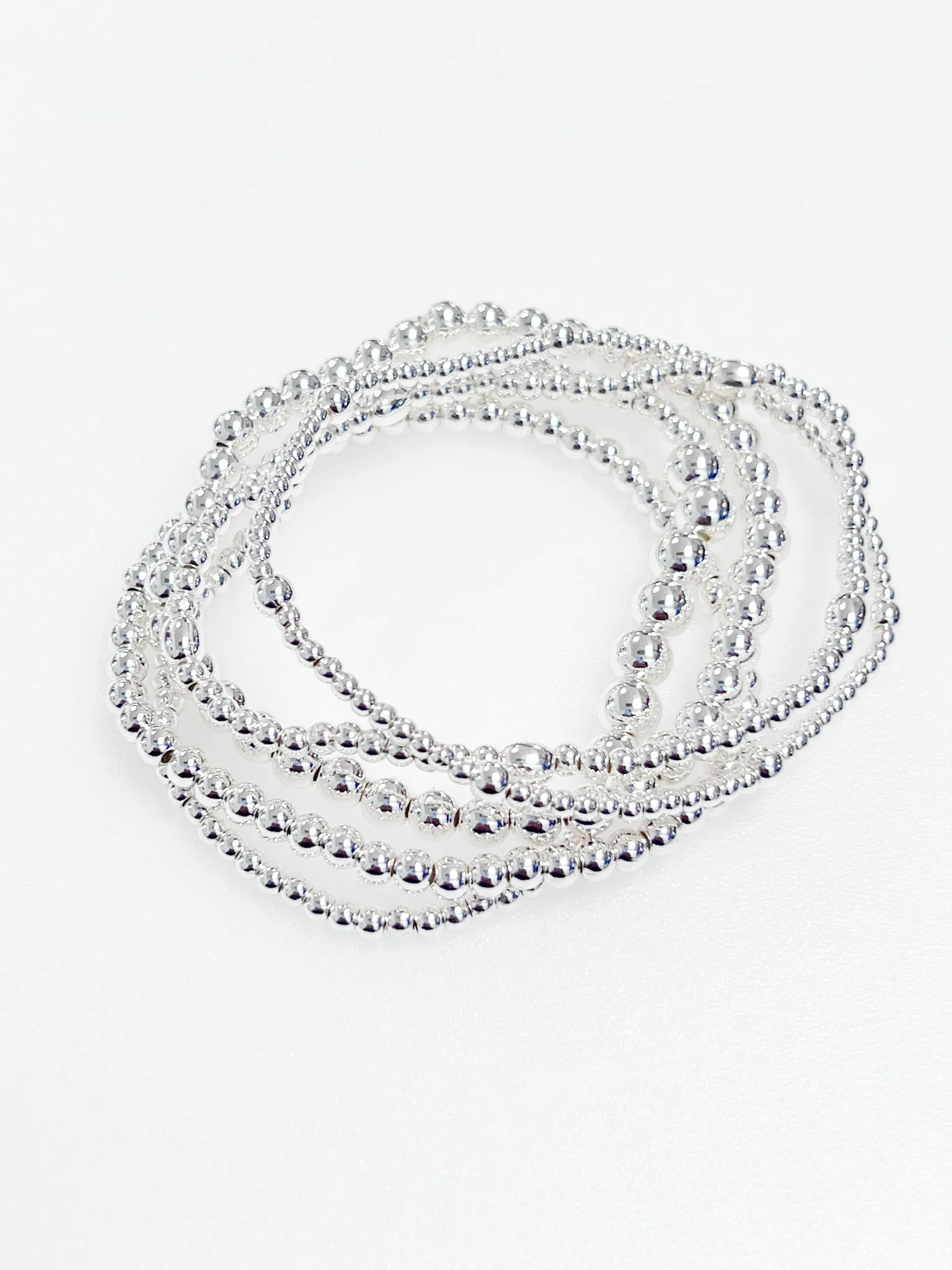 Lydia - Silver Elasticized Beaded Bracelets (Set of 5)