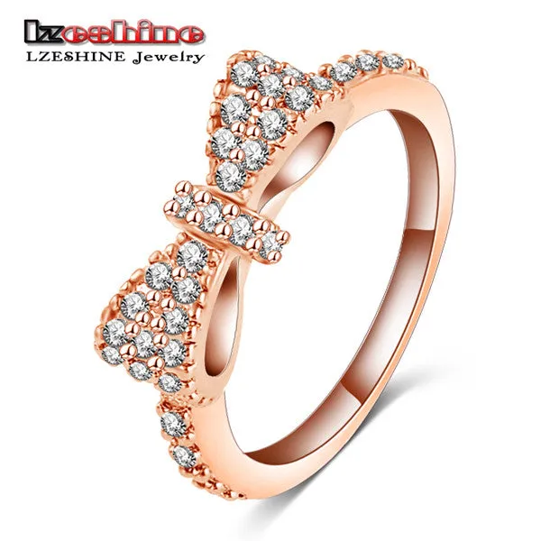 LZESHINE Lovely Bow Rings Rose Gold Color Micro Inlay Full Cubic Zirconia Romantic Jewelry Party Rings #6 7 8 9 CRI0143-B