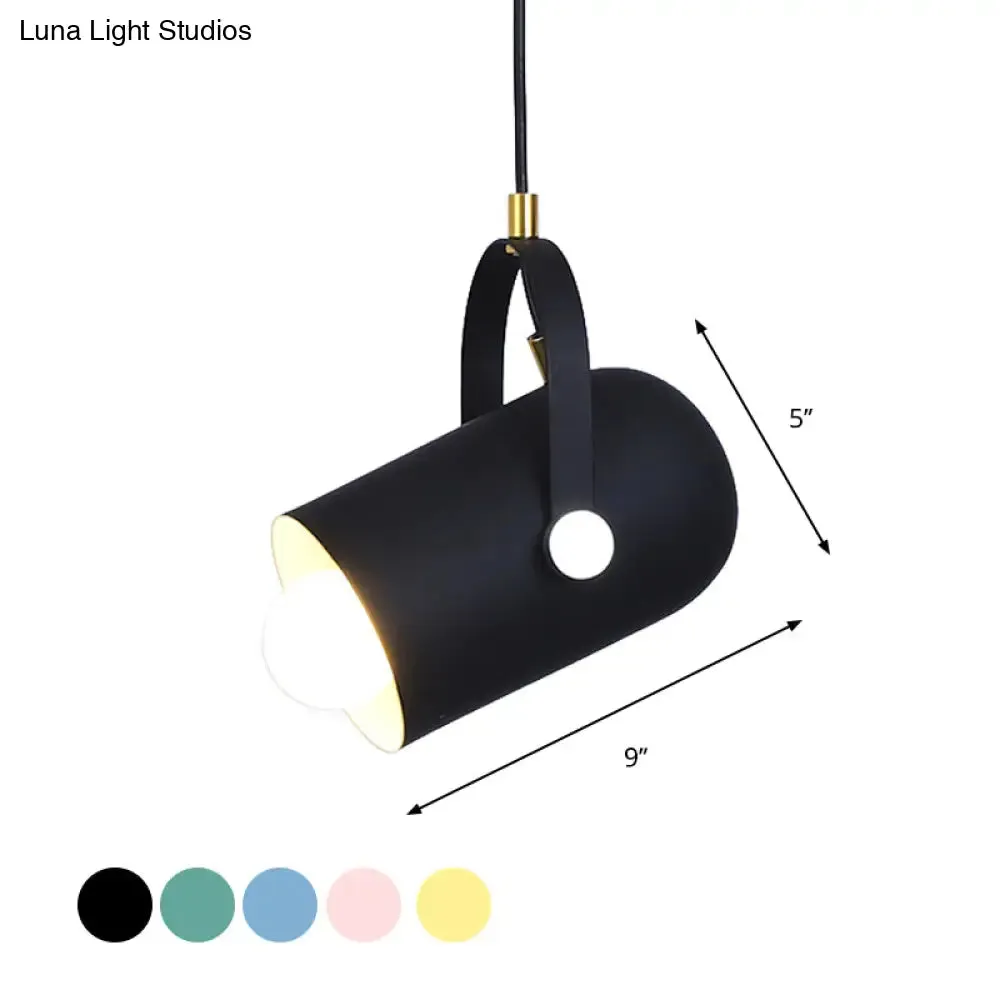 Macaron Blue/Pink/Black Pendant Light for Clothing Stores - Stylish 1-Light Suspension with Handled Cloche Aluminum Shade