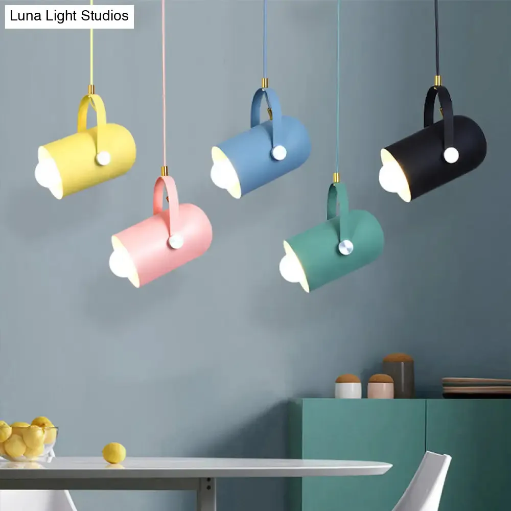 Macaron Blue/Pink/Black Pendant Light for Clothing Stores - Stylish 1-Light Suspension with Handled Cloche Aluminum Shade