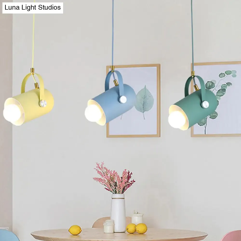 Macaron Blue/Pink/Black Pendant Light for Clothing Stores - Stylish 1-Light Suspension with Handled Cloche Aluminum Shade