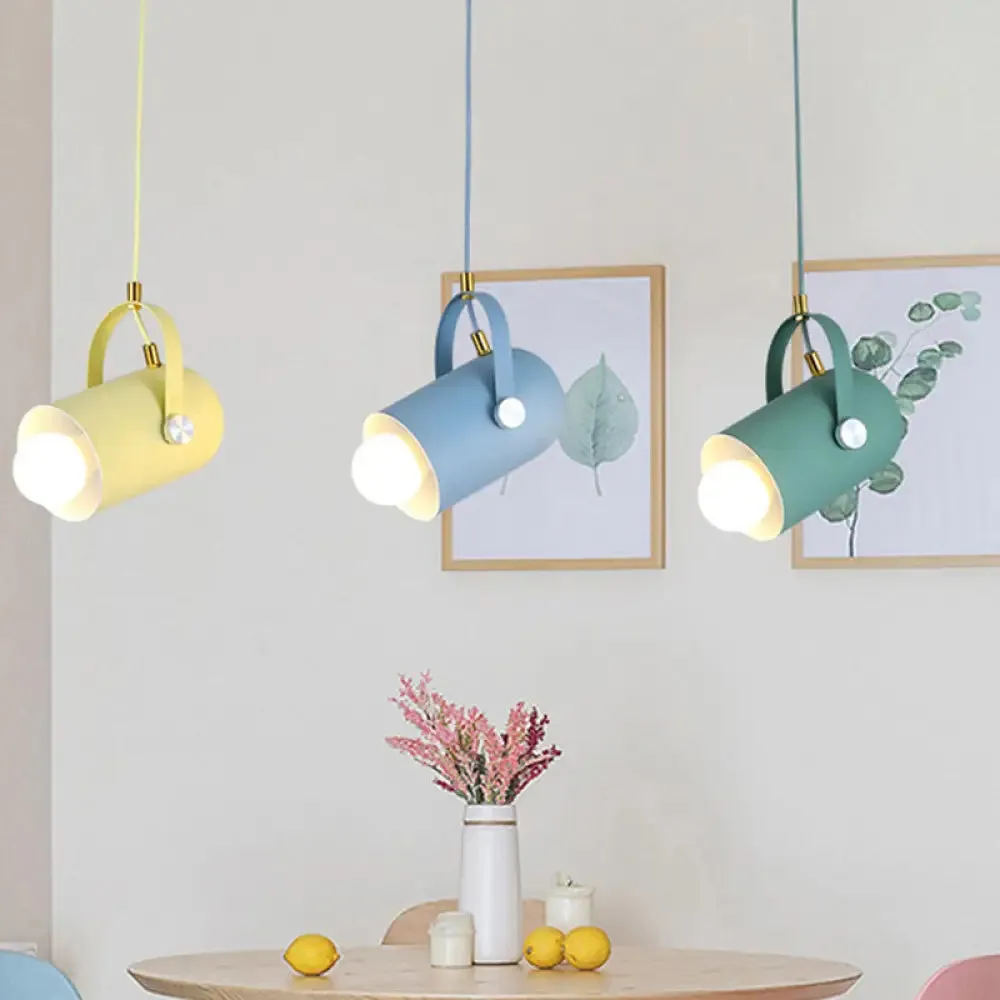 Macaron Blue/Pink/Black Pendant Light for Clothing Stores - Stylish 1-Light Suspension with Handled Cloche Aluminum Shade